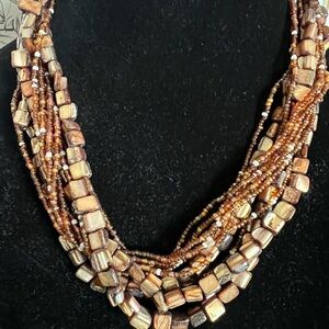 Source Unknown Multi-Strand Metallic Bronze and Gold Beaded Necklace